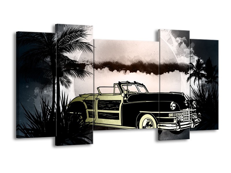 Canvas Schilderij Oldtimer, Auto | Grijs, Zwart | 120x65cm 5Luik