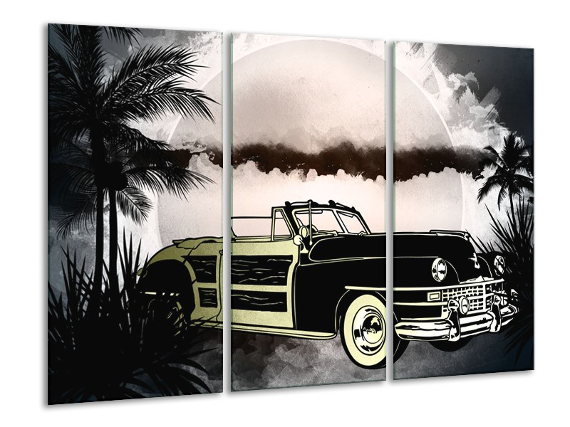 Canvas Schilderij Oldtimer, Auto | Grijs, Zwart | 120x80cm 3Luik