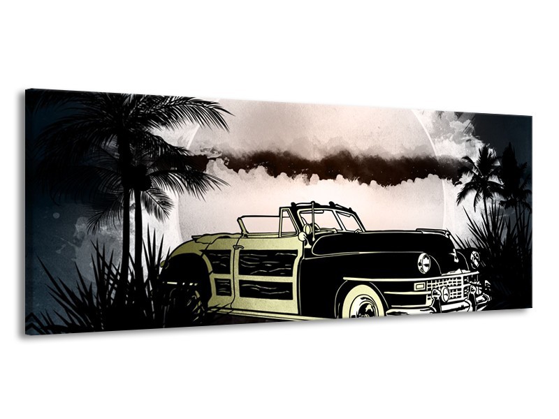 Canvas Schilderij Oldtimer, Auto | Grijs, Zwart | 145x58cm 1Luik