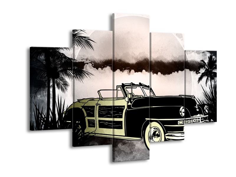 Canvas Schilderij Oldtimer, Auto | Grijs, Zwart | 150x105cm 5Luik