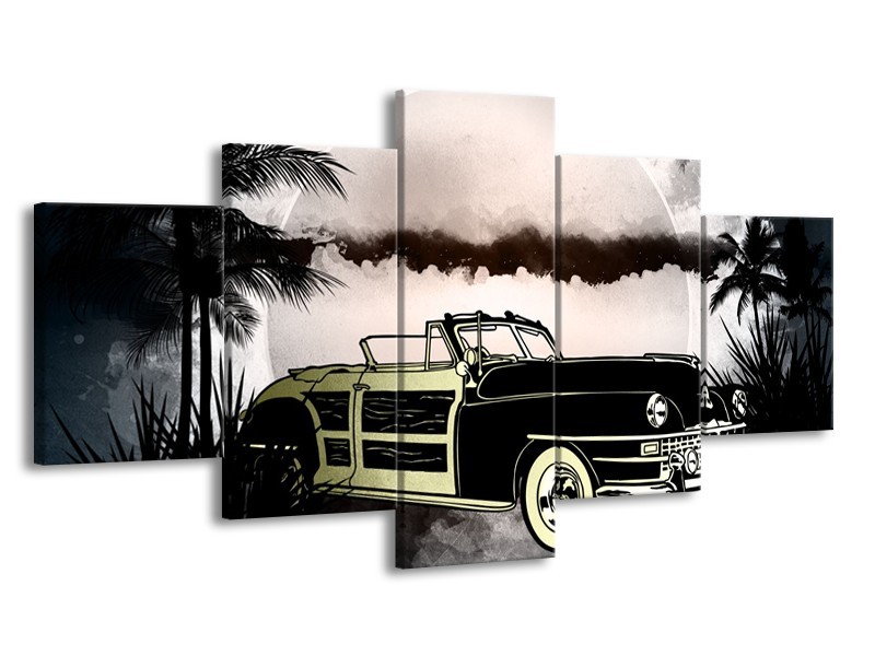 Canvas Schilderij Oldtimer, Auto | Grijs, Zwart | 150x80cm 5Luik