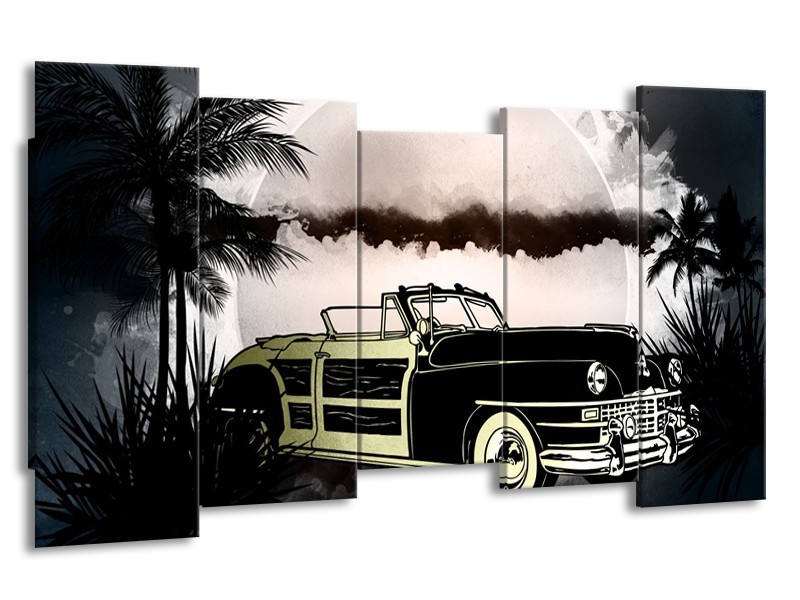 Canvas Schilderij Oldtimer, Auto | Grijs, Zwart | 150x80cm 5Luik