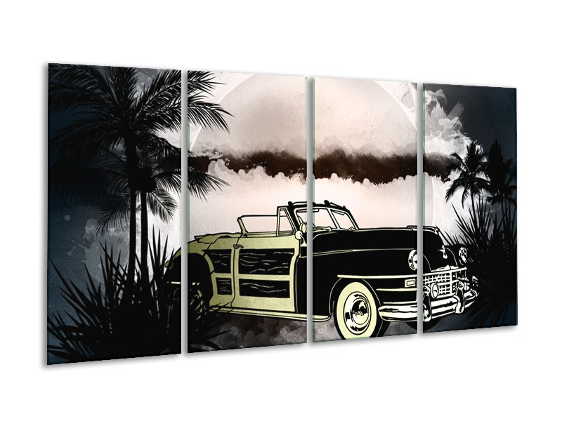 Canvas Schilderij Oldtimer, Auto | Grijs, Zwart | 160x80cm 4Luik