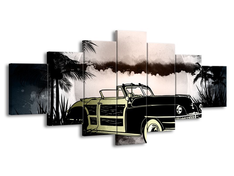 Canvas Schilderij Oldtimer, Auto | Grijs, Zwart | 210x100cm 7Luik