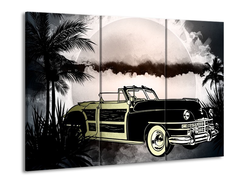 Canvas Schilderij Oldtimer, Auto | Grijs, Zwart | 60x90cm 3Luik