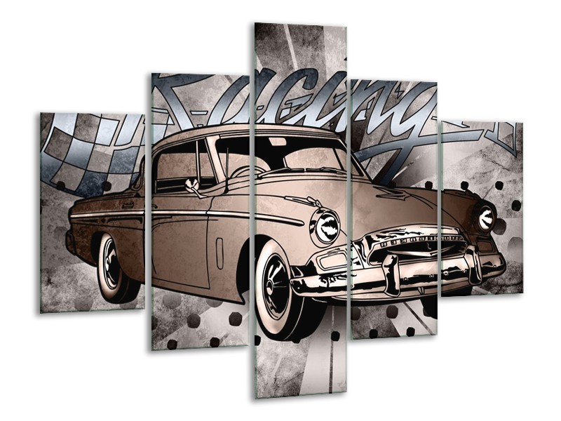 Canvas Schilderij Oldtimer, Auto | Grijs, Bruin | 100x70cm 5Luik