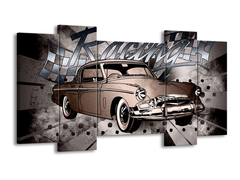 Canvas Schilderij Oldtimer, Auto | Grijs, Bruin | 120x65cm 5Luik