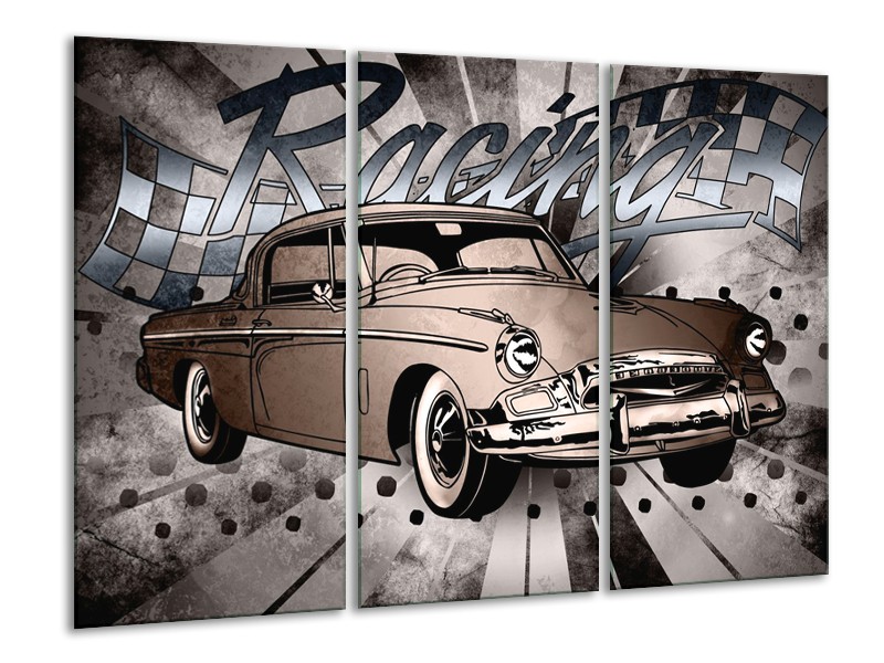 Canvas Schilderij Oldtimer, Auto | Grijs, Bruin | 120x80cm 3Luik