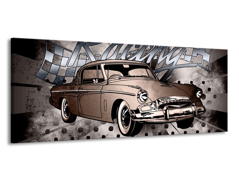 Canvas Schilderij Oldtimer, Auto | Grijs, Bruin | 145x58cm 1Luik