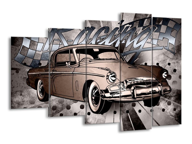 Canvas Schilderij Oldtimer, Auto | Grijs, Bruin | 150x100cm 5Luik