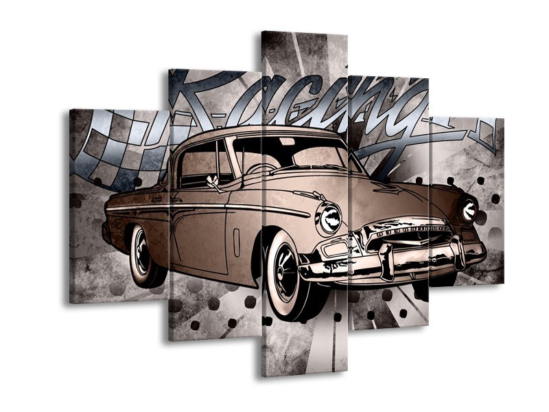 Canvas Schilderij Oldtimer, Auto | Grijs, Bruin | 150x105cm 5Luik