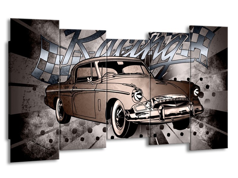 Glasschilderij Oldtimer, Auto | Grijs, Bruin | 150x80cm 5Luik