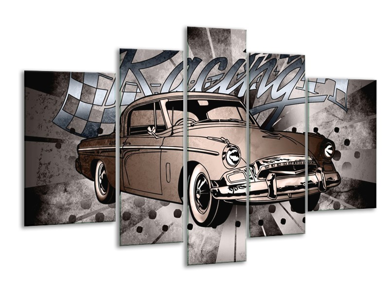 Glasschilderij Oldtimer, Auto | Grijs, Bruin | 170x100cm 5Luik