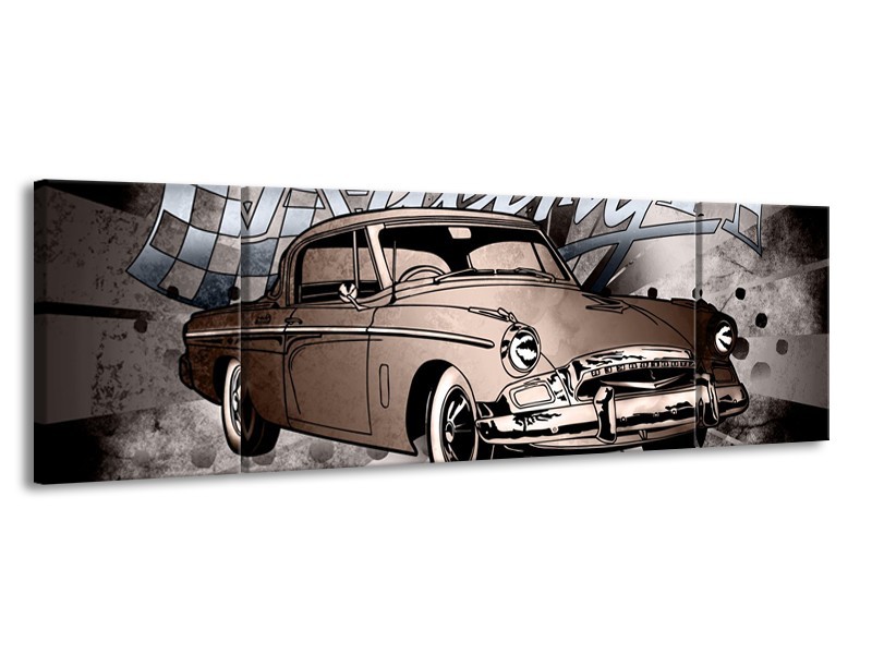 Canvas Schilderij Oldtimer, Auto | Grijs, Bruin | 170x50cm 3Luik