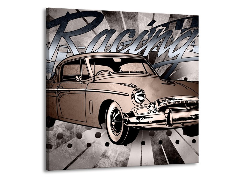 Canvas Schilderij Oldtimer, Auto | Grijs, Bruin | 50x50cm 1Luik