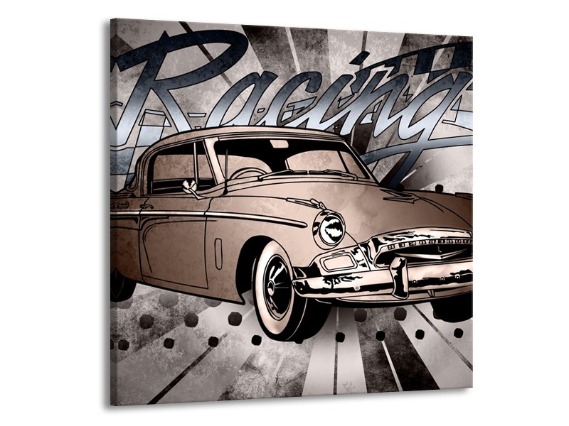 Canvas Schilderij Oldtimer, Auto | Grijs, Bruin | 70x70cm 1Luik