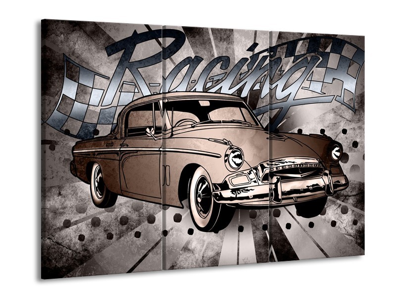 Canvas Schilderij Oldtimer, Auto | Grijs, Bruin | 60x90cm 3Luik