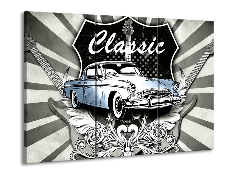 Canvas Schilderij Oldtimer, Auto | Grijs, Blauw | 60x90cm 3Luik