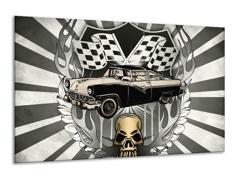 Canvas Schilderij Oldtimer, Auto | Grijs, Goud | 120x70cm 1Luik