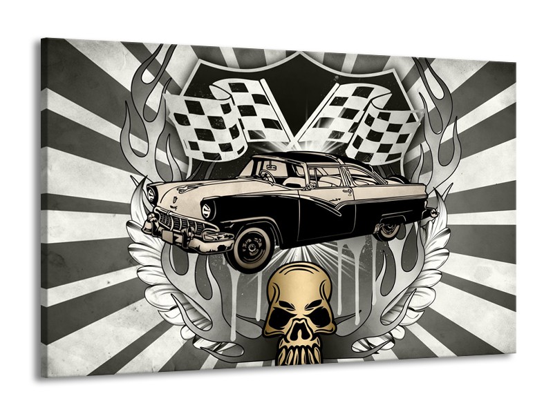 Canvas Schilderij Oldtimer, Auto | Grijs, Goud | 140x90cm 1Luik