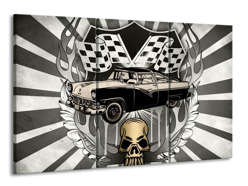 Canvas Schilderij Oldtimer, Auto | Grijs, Goud | 165x100cm 3Luik