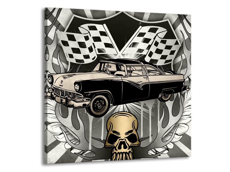 Glasschilderij Oldtimer, Auto | Grijs, Goud | 70x70cm 1Luik