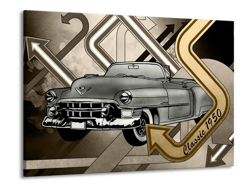 Glasschilderij Oldtimer, Auto | Grijs, Goud | 100x70cm 1Luik