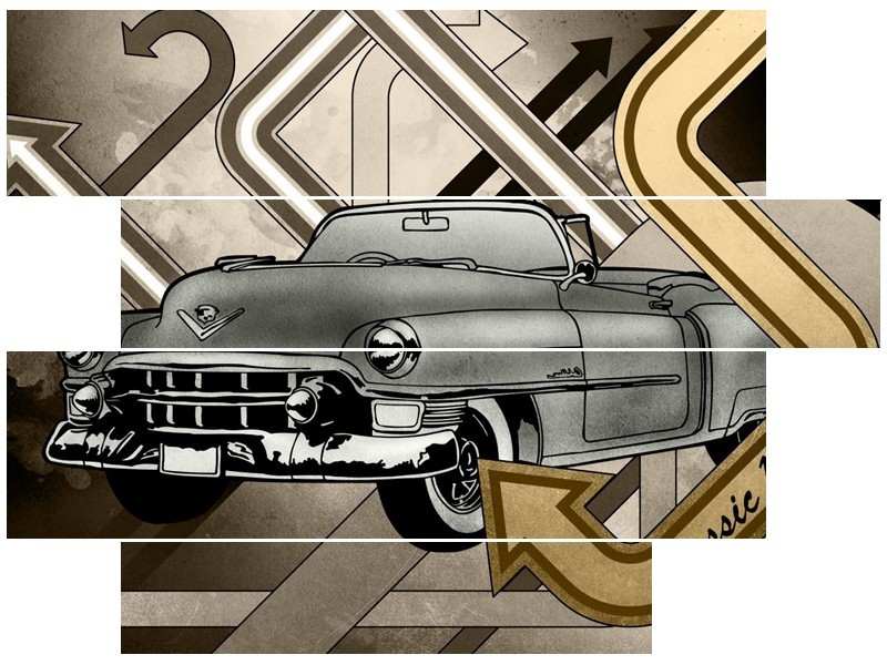 Canvas Schilderij Oldtimer, Auto | Grijs, Goud | 115x85cm 4Luik