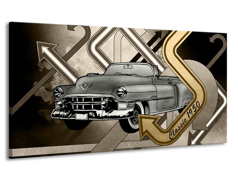 Canvas Schilderij Oldtimer, Auto | Grijs, Goud | 170x90cm 1Luik