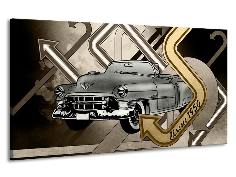 Canvas Schilderij Oldtimer, Auto | Grijs, Goud | 190x100cm 1Luik