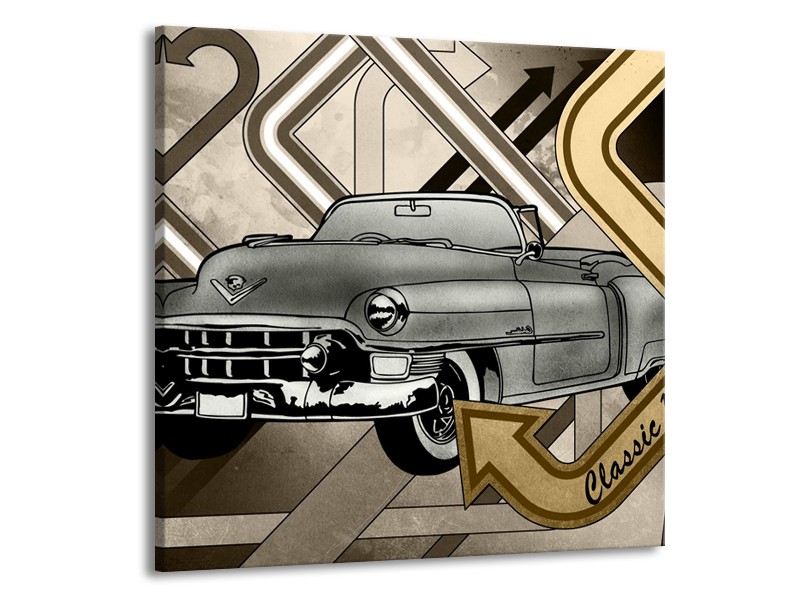 Glasschilderij Oldtimer, Auto | Grijs, Goud | 70x70cm 1Luik