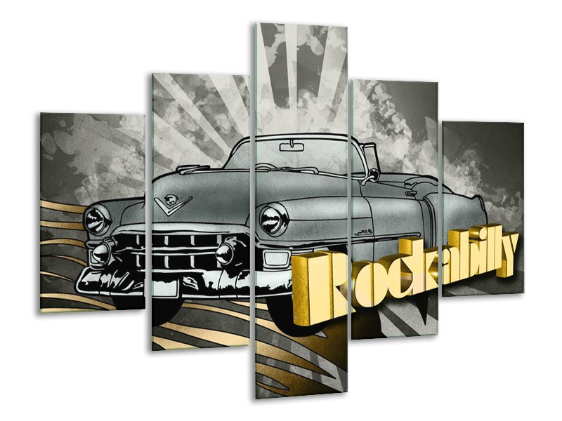 Canvas Schilderij Oldtimer, Auto | Grijs, Goud | 100x70cm 5Luik