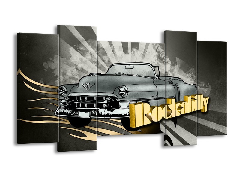 Canvas Schilderij Oldtimer, Auto | Grijs, Goud | 120x65cm 5Luik