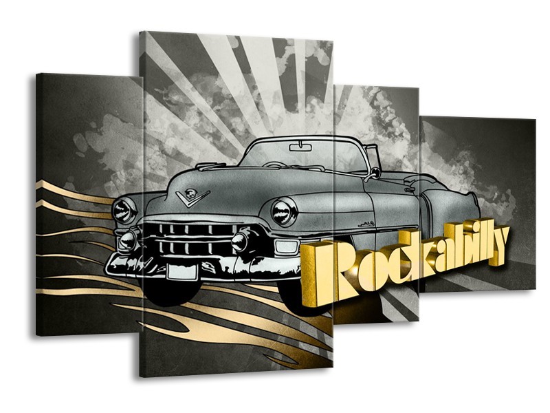 Canvas Schilderij Oldtimer, Auto | Grijs, Goud | 120x75cm 4Luik