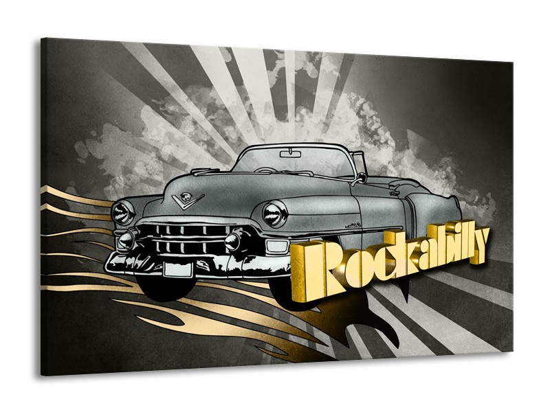 Canvas Schilderij Oldtimer, Auto | Grijs, Goud | 140x90cm 1Luik