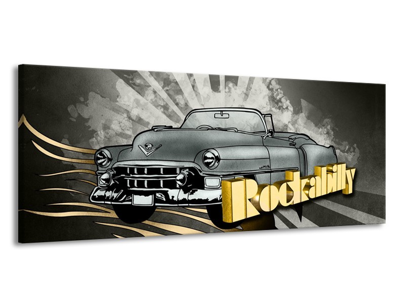 Glasschilderij Oldtimer, Auto | Grijs, Goud | 145x58cm 1Luik