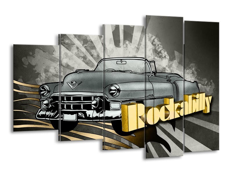 Canvas Schilderij Oldtimer, Auto | Grijs, Goud | 150x100cm 5Luik