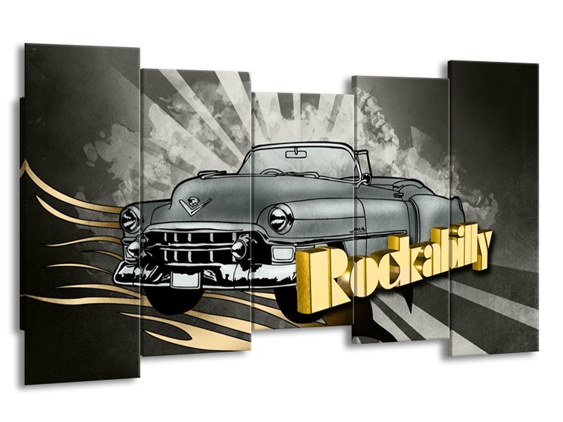 Canvas Schilderij Oldtimer, Auto | Grijs, Goud | 150x80cm 5Luik