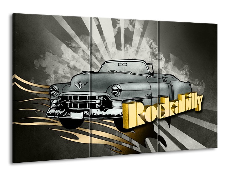 Glasschilderij Oldtimer, Auto | Grijs, Goud | 165x100cm 3Luik