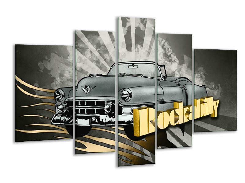 Glasschilderij Oldtimer, Auto | Grijs, Goud | 170x100cm 5Luik