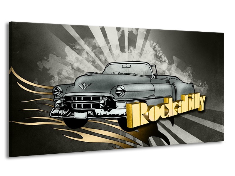 Canvas Schilderij Oldtimer, Auto | Grijs, Goud | 170x90cm 1Luik