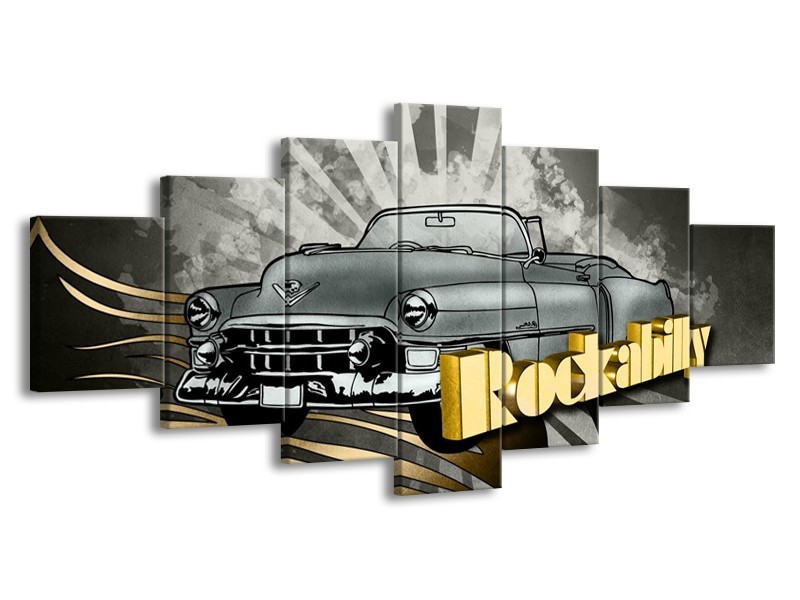 Canvas Schilderij Oldtimer, Auto | Grijs, Goud | 210x100cm 7Luik