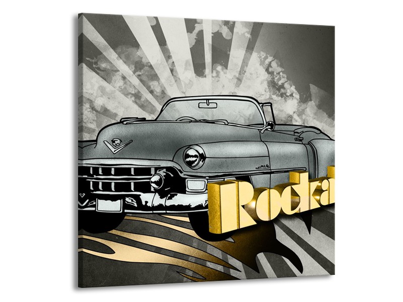 Glasschilderij Oldtimer, Auto | Grijs, Goud | 50x50cm 1Luik