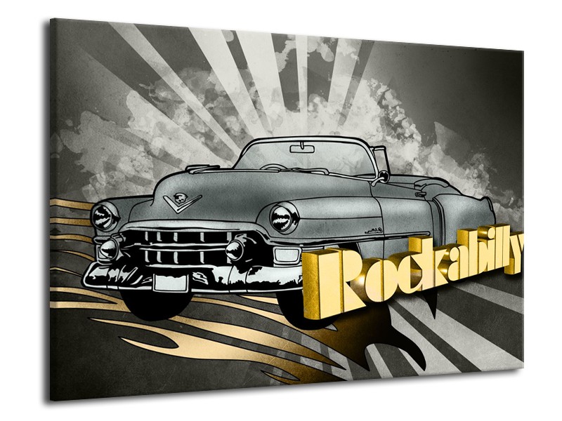 Glasschilderij Oldtimer, Auto | Grijs, Goud | 70x50cm 1Luik