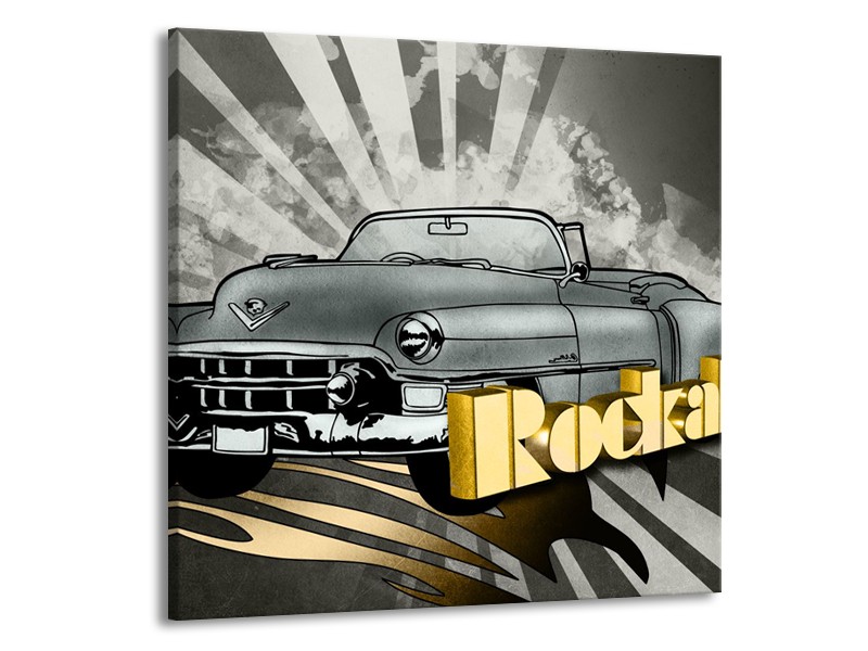 Glasschilderij Oldtimer, Auto | Grijs, Goud | 70x70cm 1Luik