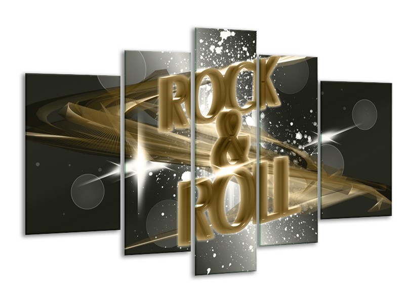 Canvas Schilderij Modern, Tekst | Grijs, Goud | 170x100cm 5Luik