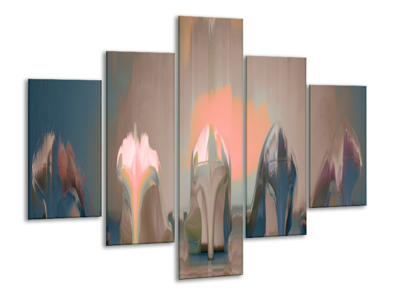 Glasschilderij Schoenen, Vrouw | Grijs, Bruin | 100x70cm 5Luik