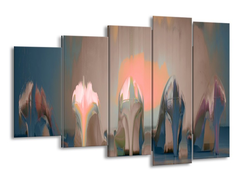 Glasschilderij Schoenen, Vrouw | Grijs, Bruin | 150x100cm 5Luik