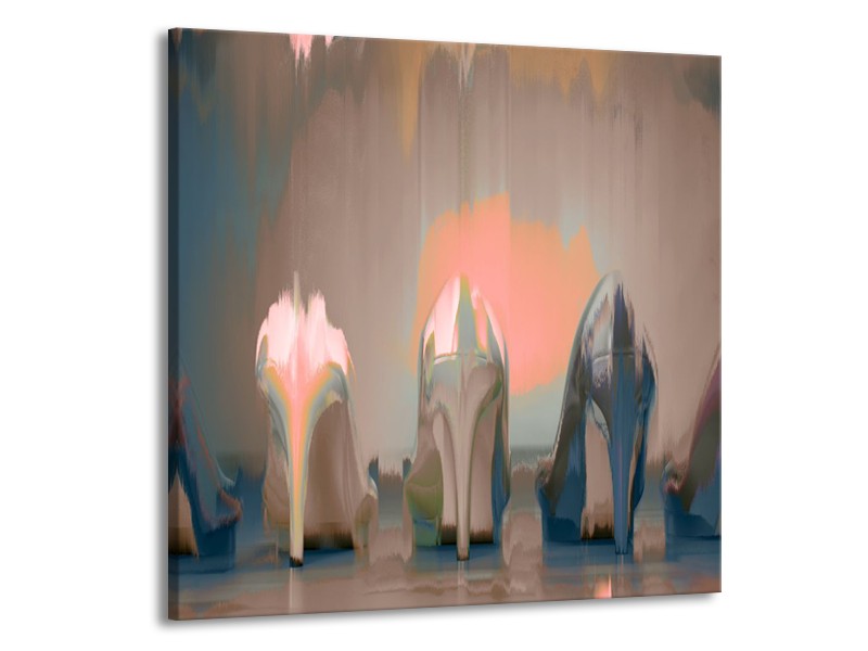 Glasschilderij Schoenen, Vrouw | Grijs, Bruin | 50x50cm 1Luik