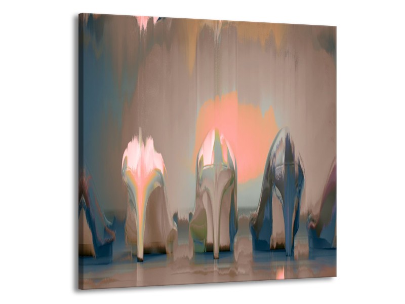 Glasschilderij Schoenen, Vrouw | Grijs, Bruin | 70x70cm 1Luik